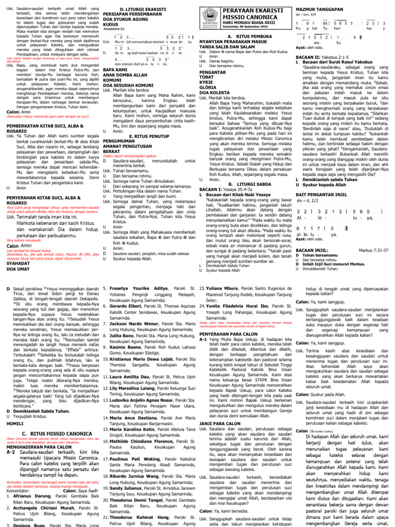 Pemberkatan Katekis dan Liturgi Ekaristi | PDF