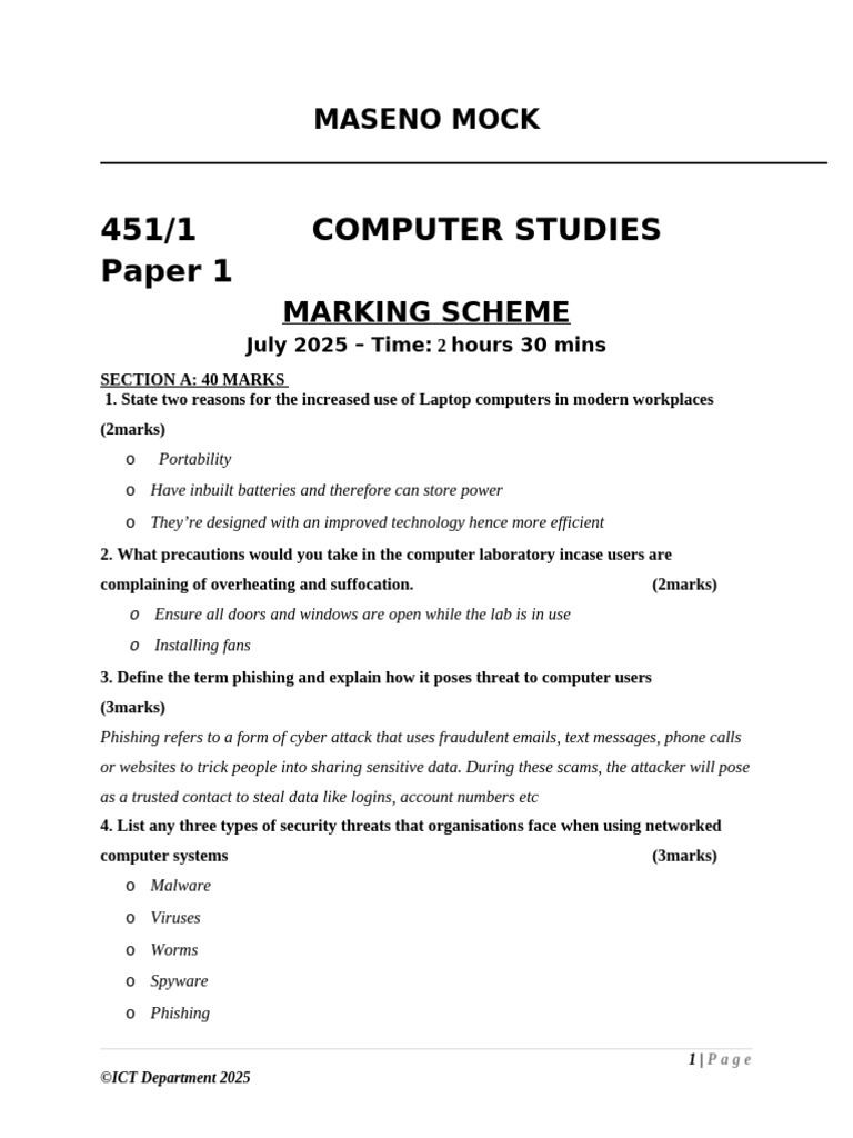 Computer Studies Mock Exam 2025 | PDF | Computer Network | Databases