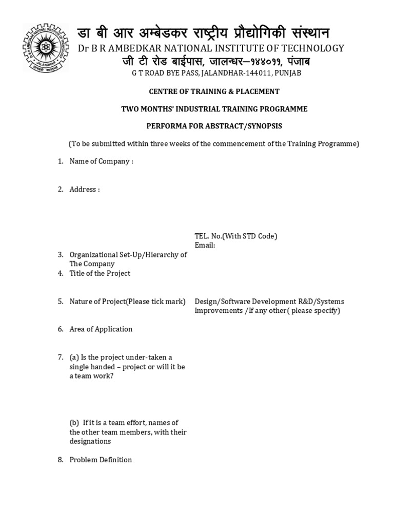 Industrial Training Programme Synopsis | PDF