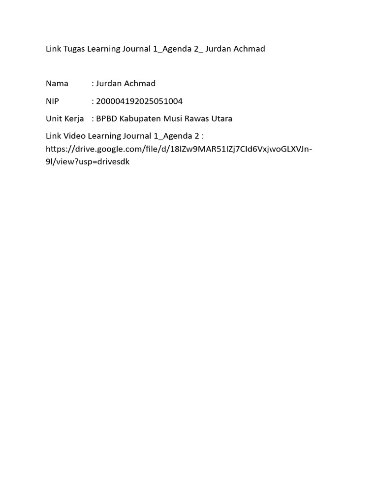 Link Tugas Learning Journal 1 - Agenda 2 - Jurdan Achmad | PDF