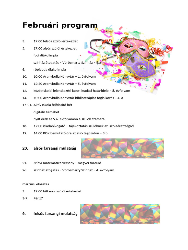 Februári Program | PDF