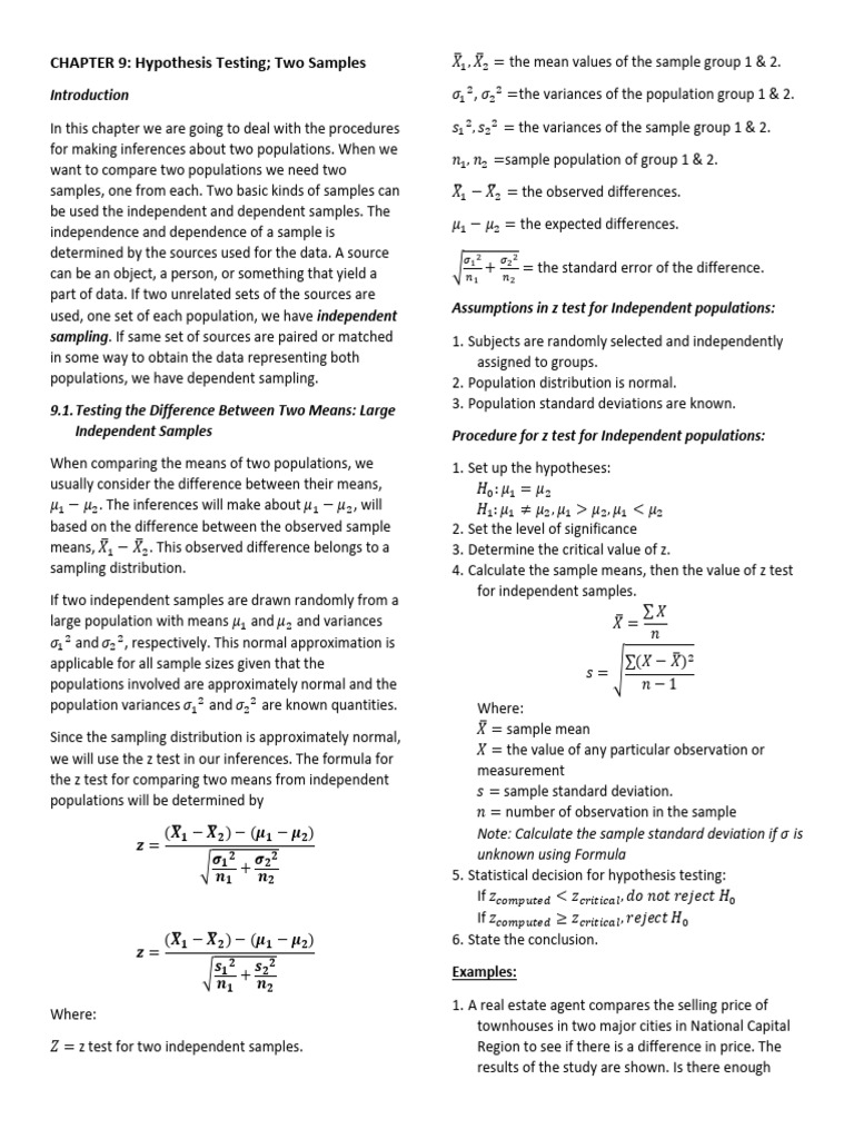 Two-Sample Hypothesis Testing Guide | PDF | Variance | Sampling ...