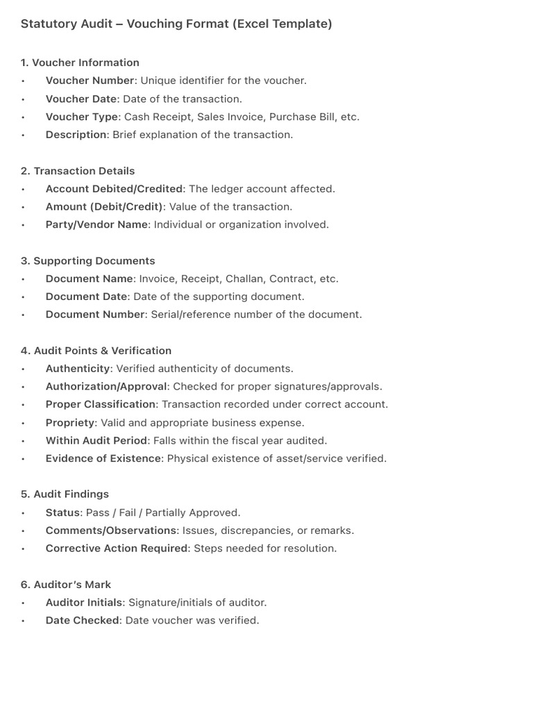 Statutory Audit Vouching Template Excel | PDF