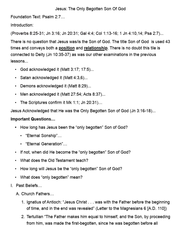 Jesus The Only Begotten Son of | PDF | God The Father | God In Christianity