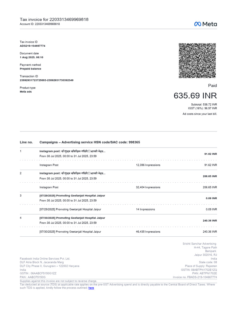 Meta Ads Tax Invoices Summary | PDF | Invoice | Taxes