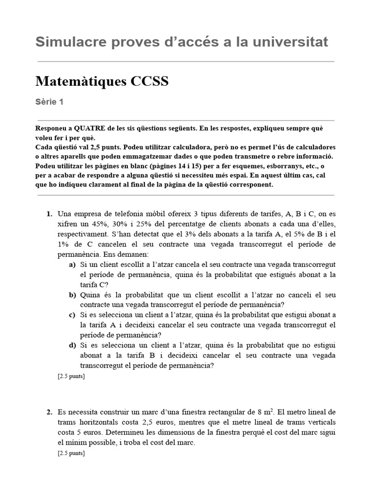 Simulacre 1 Mates CCSS | PDF