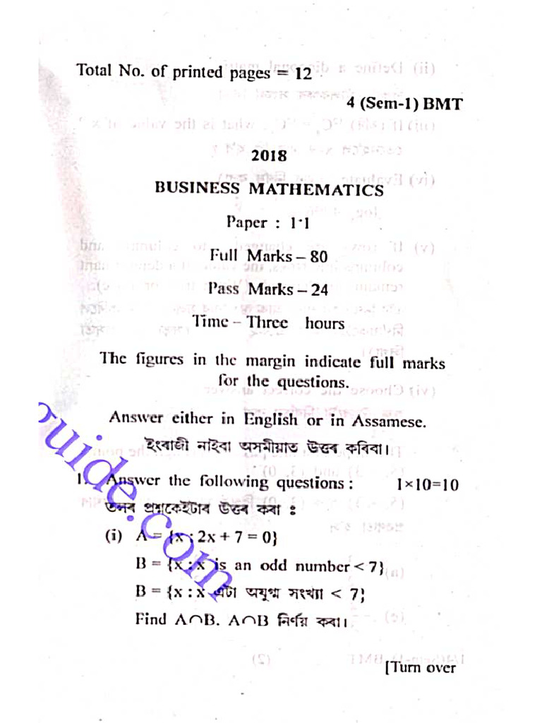 Business Mathematics 2018 | PDF