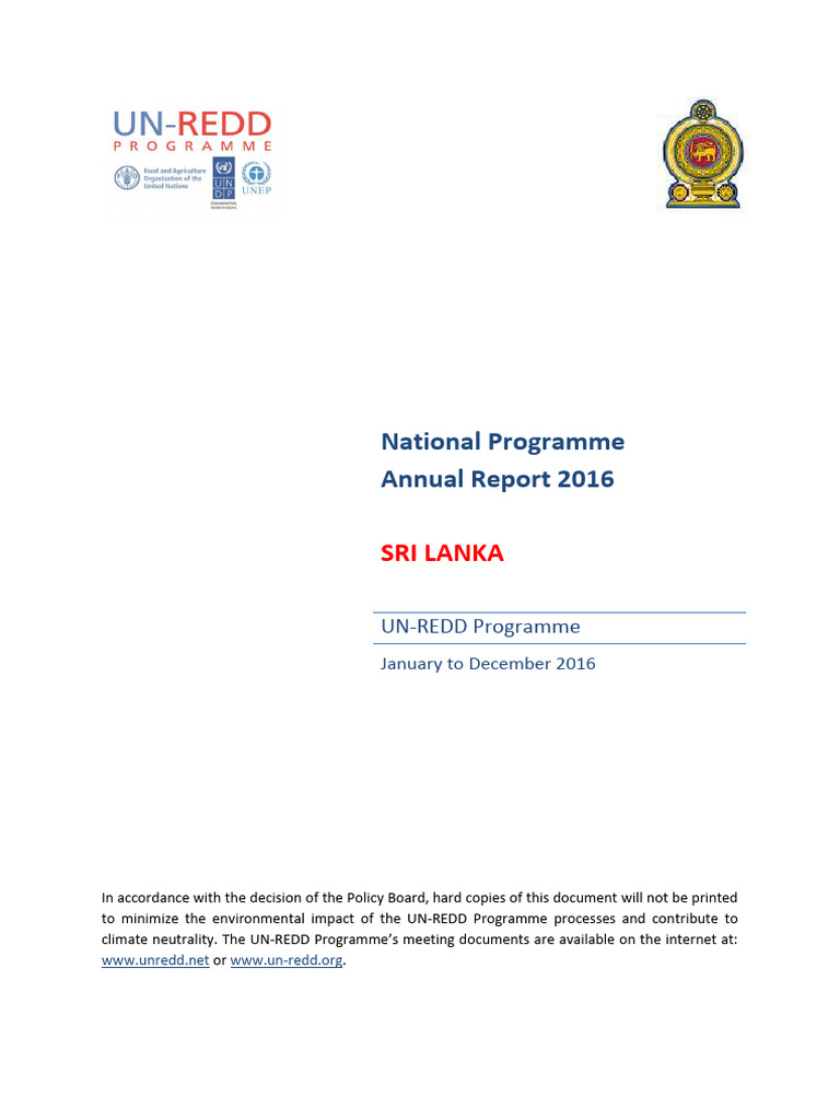 Sri Lanka UN-REDD Annual Report 2016 | PDF | Natural Environment