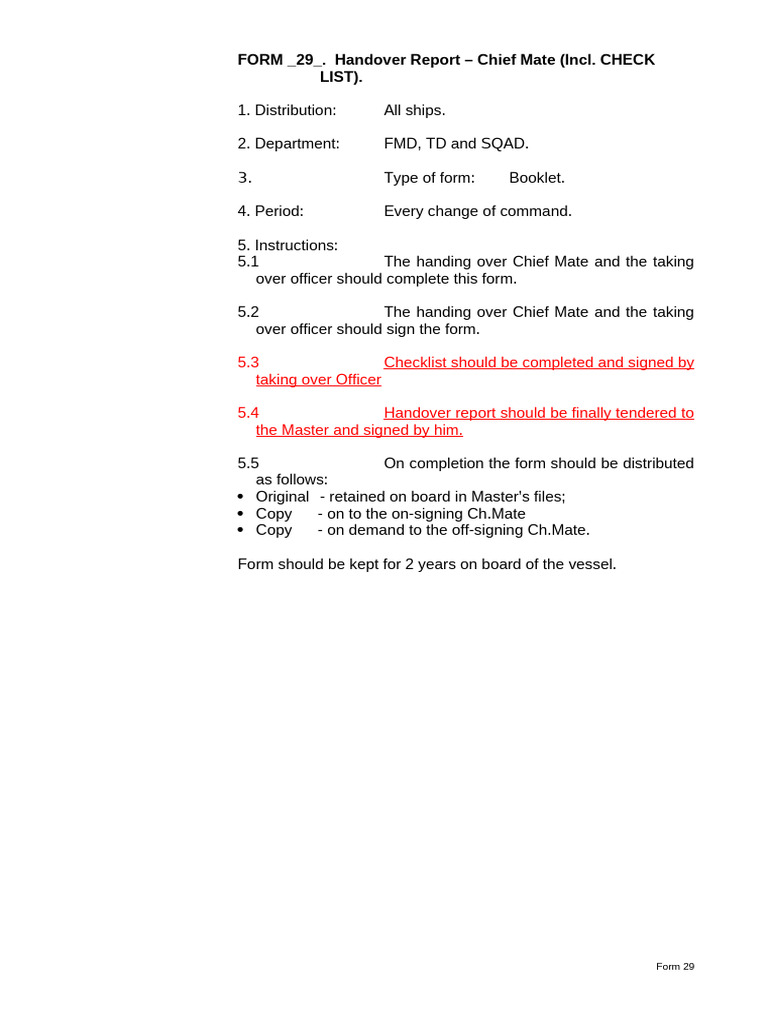 Chief Mate Handover Report Form 29 | PDF | Ships | Anchor