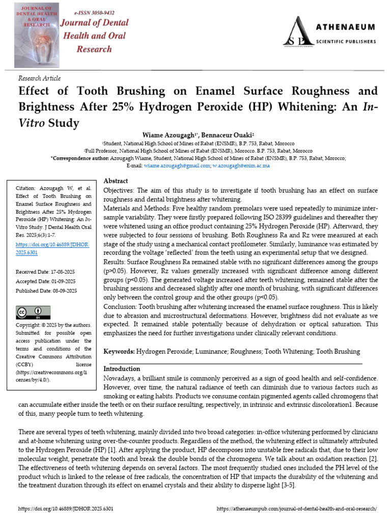 Effect of Tooth Brushing On Enamel Surface Roughness and Brightness ...