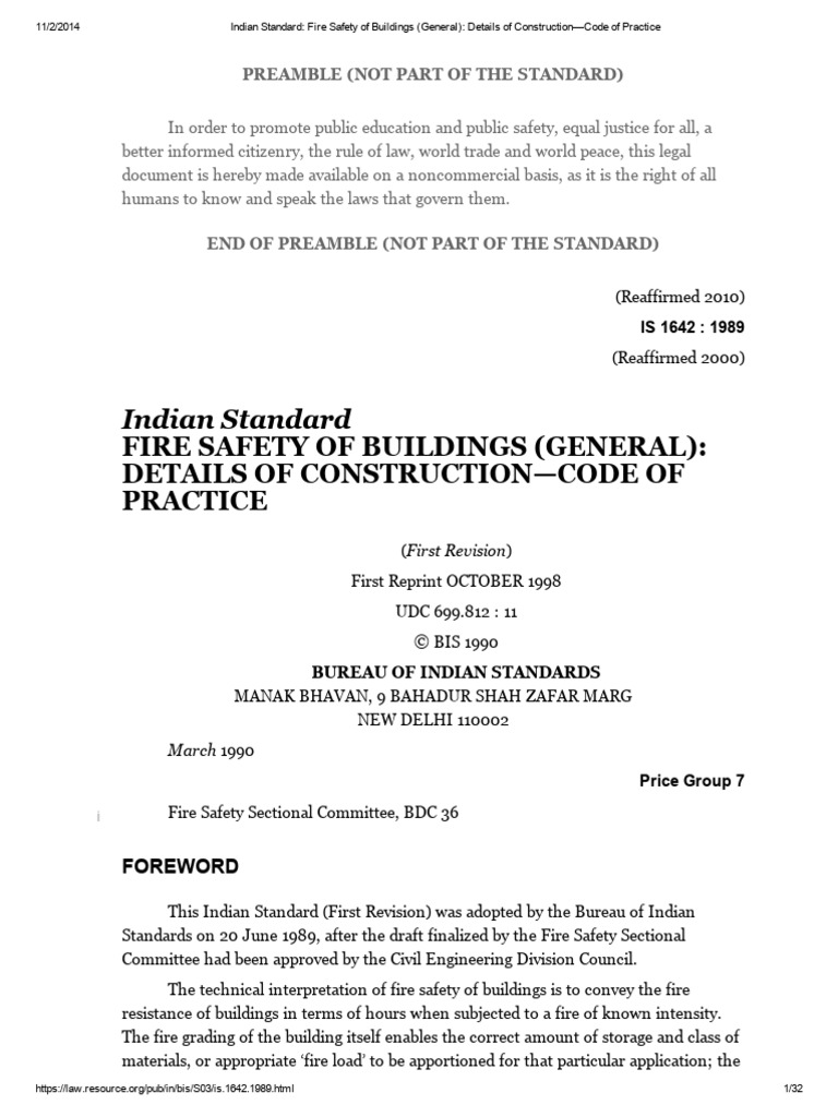 Indian Standard - Fire Safety of Buildings (General) - Details of ...