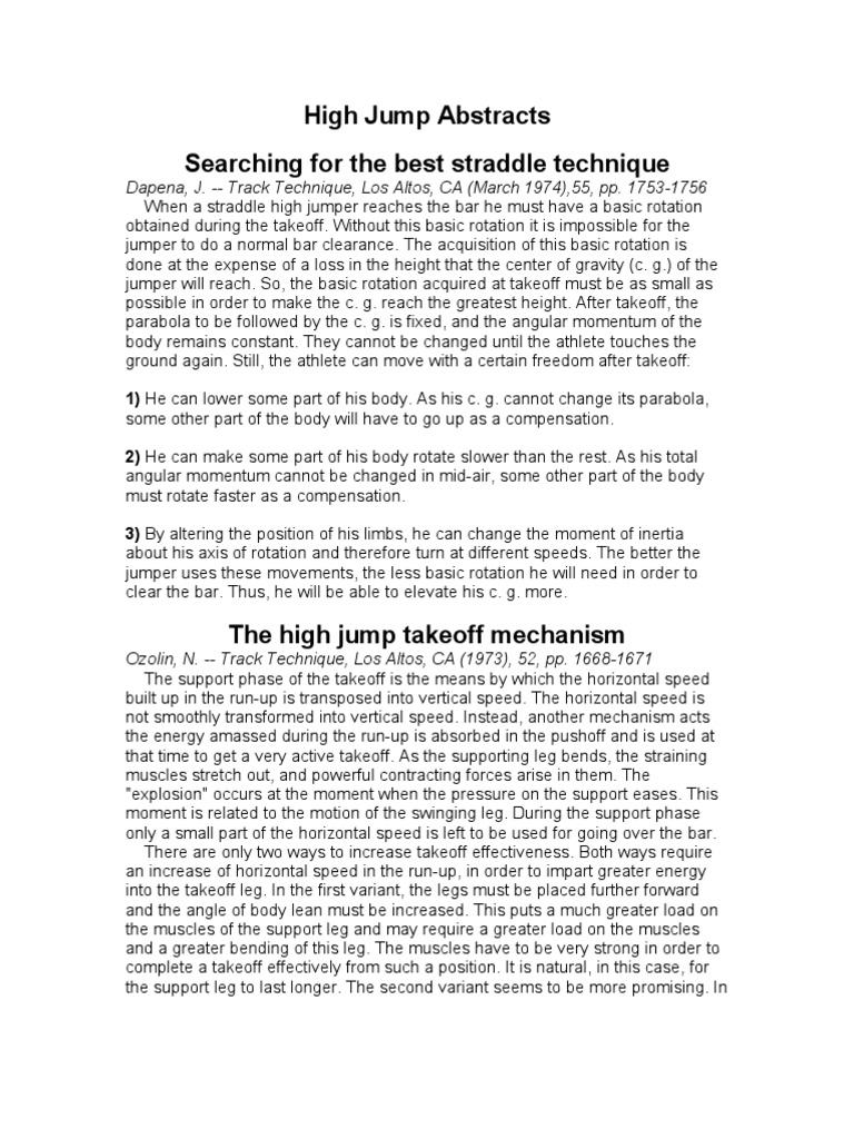 High Jump Abstracts | PDF | Rotation | Rotation Around A Fixed Axis