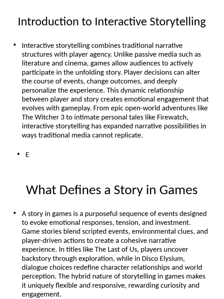 Exploring Interactive Storytelling in Games | PDF | Narrative ...