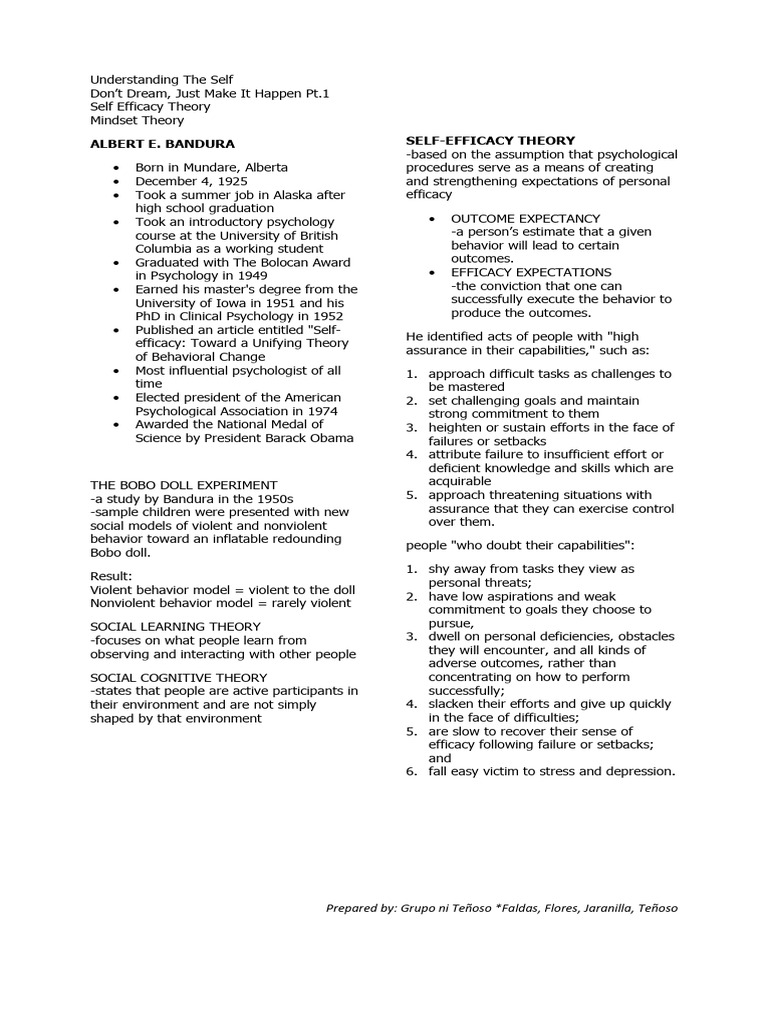 Self-Efficacy and Mindset Theories Explained | PDF | Self Efficacy ...