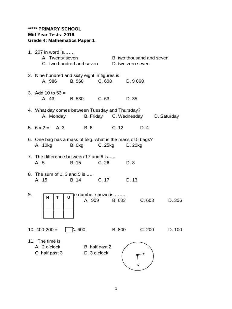 Grade 4 Mathematics Paper 1 | PDF | Chess Openings | Chess Theory