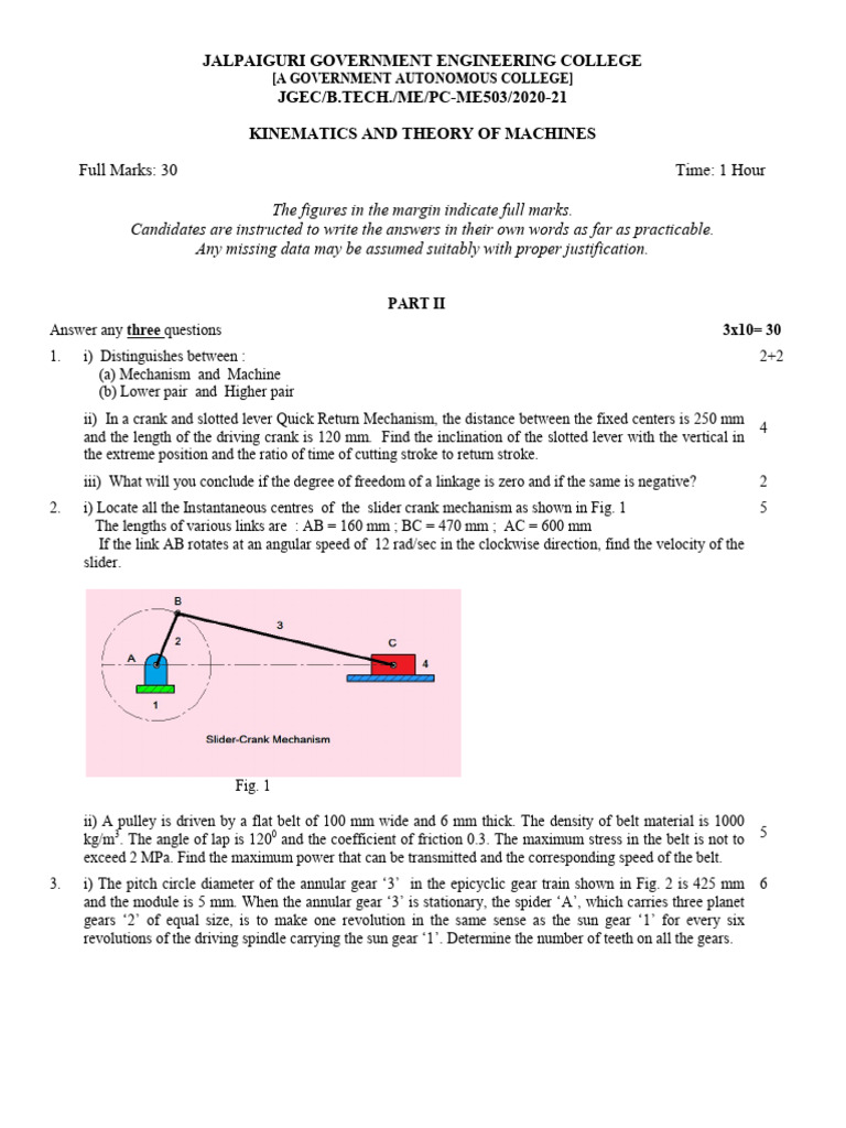 Kinematics and Theory of Machines Exam | PDF | Belt (Mechanical) | Gear