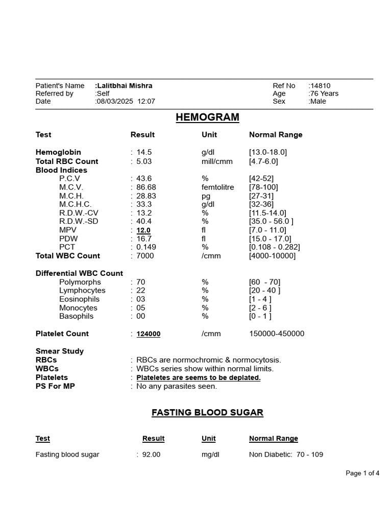 Comprehensive Lab Report for 76-Year-Old | PDF | White Blood Cell ...