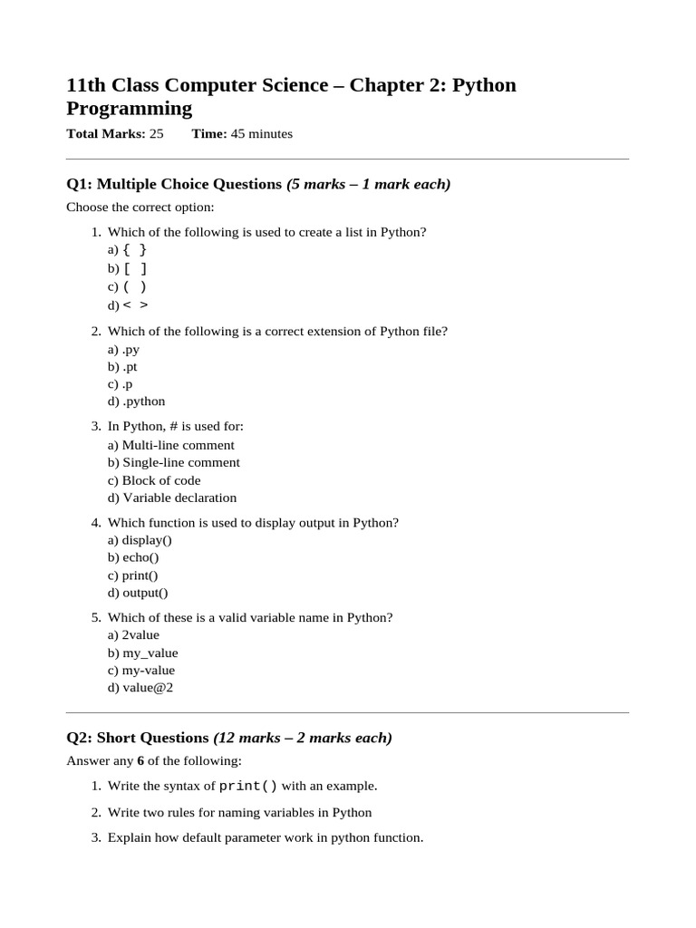 Python Programming Basics for Class 11 | PDF