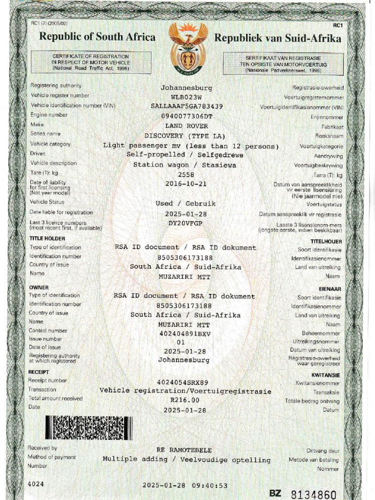 3-Chideme Magrgaret Land Rover Registration Book | PDF
