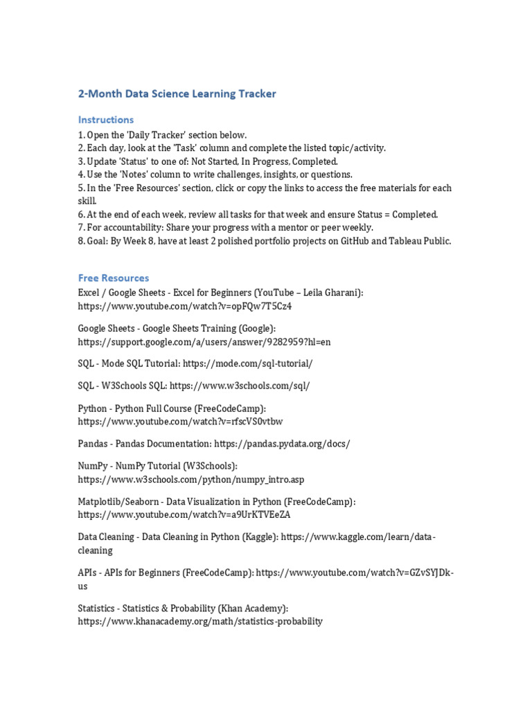 2 Month Data Science Tracker | PDF | Python (Programming Language ...