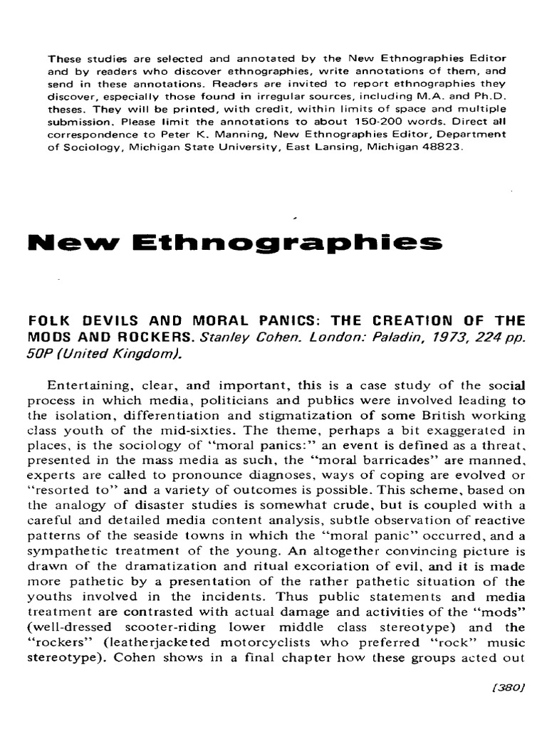 Folk Devils and Moral Panics The Creation of The Mods and Rockers ...