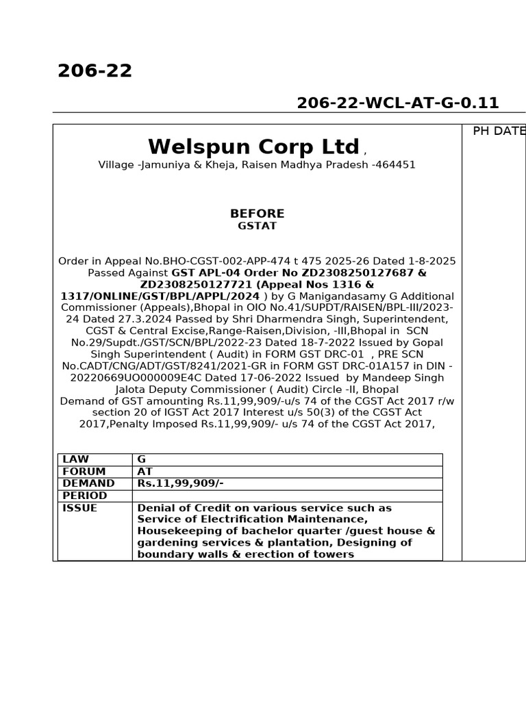 Welspun Corp LTD: 206-22-WCL-AT-G-0.11 | PDF