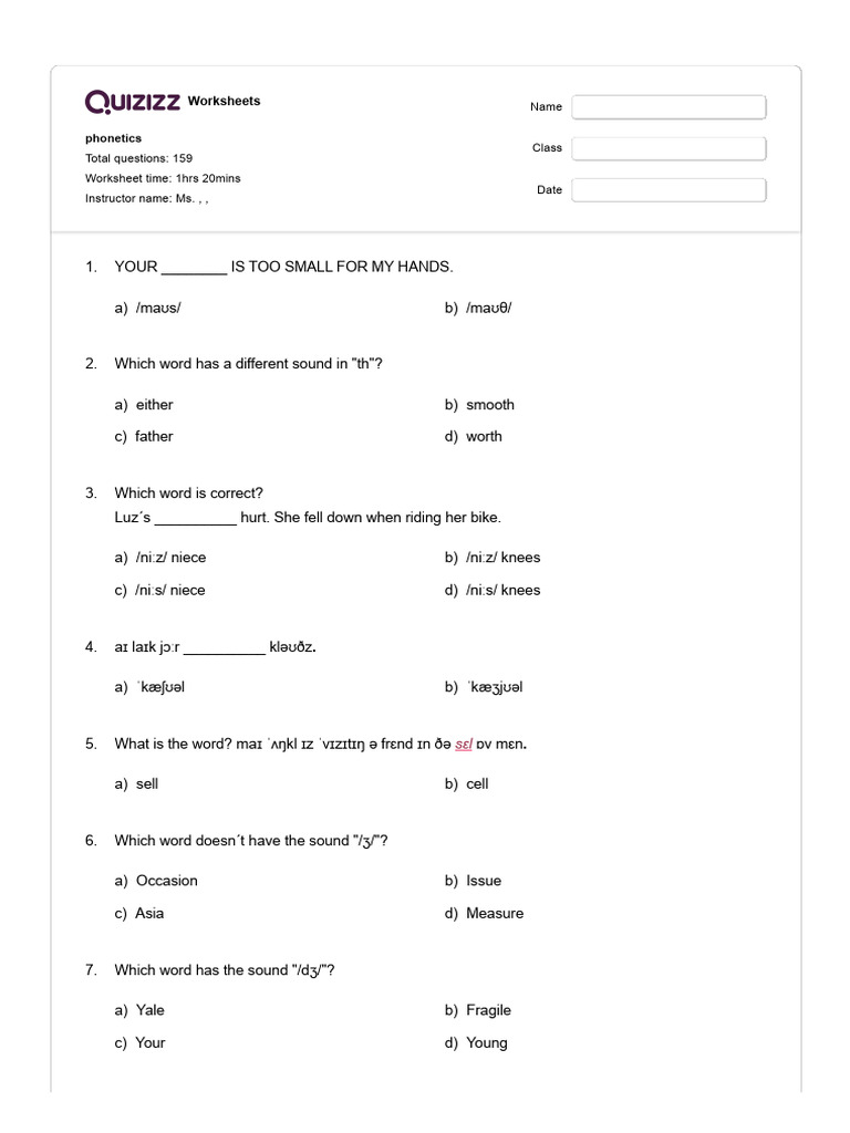 Phonetics Worksheet for English Learners | PDF | Phonetics | Speech