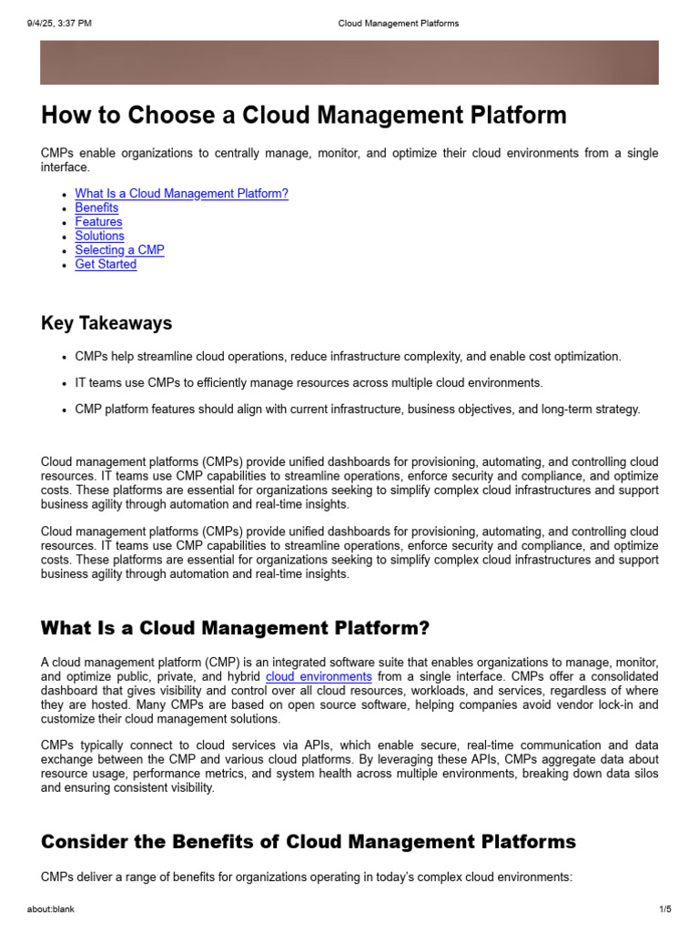 Selecting a Cloud Management Platform | PDF | Cloud Computing ...