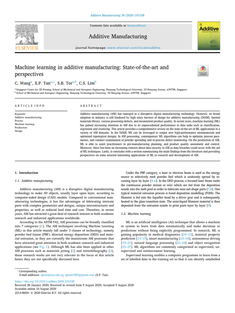 Machine Learning in Additive Manufacturing | PDF | Machine Learning | 3 ...