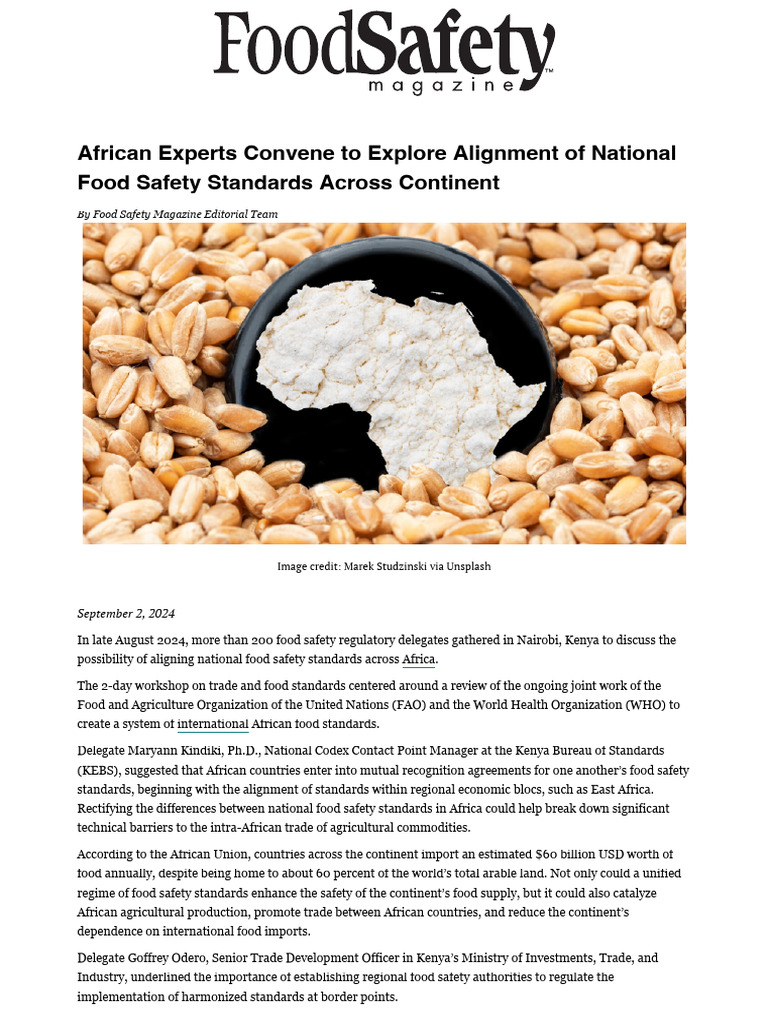 Aligning Africa's Food Safety Standards | PDF | Food Safety | Food And ...