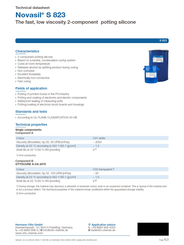 TDS Novasil R S 823 en 4 3 | PDF | Materials | Mechanical Engineering