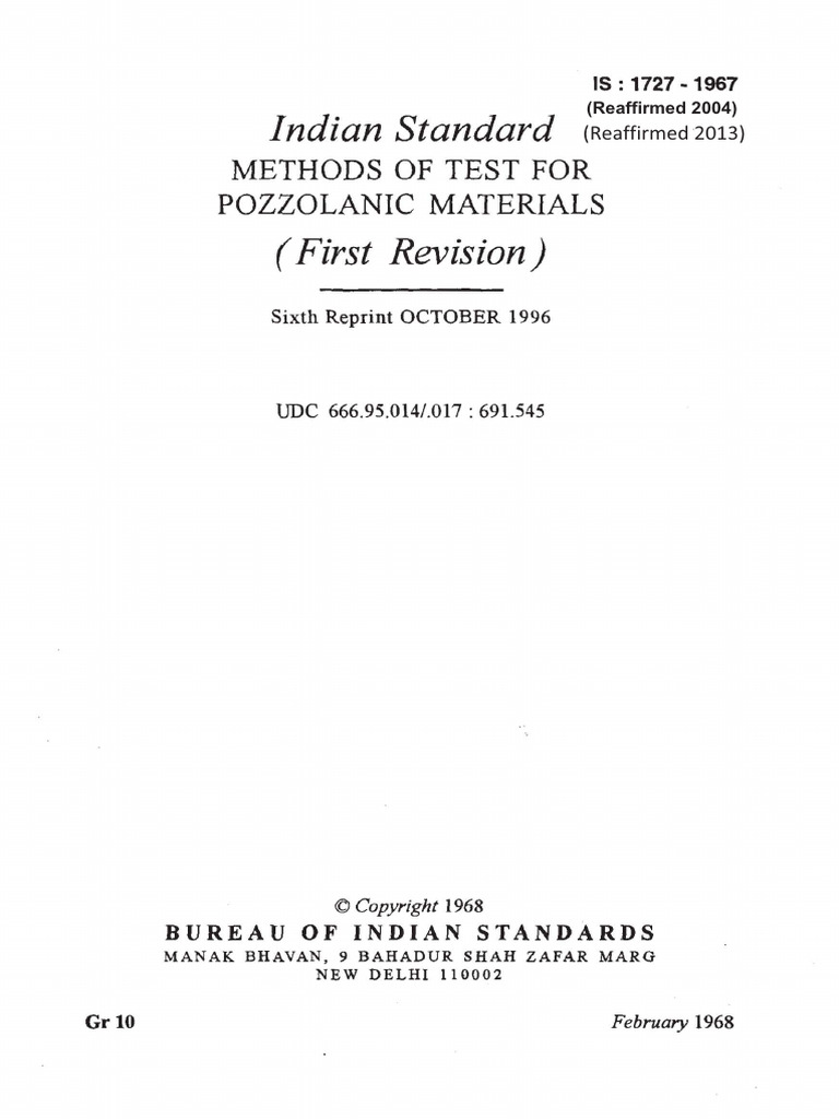 Is - 1727 | PDF | Mortar (Masonry) | Concrete