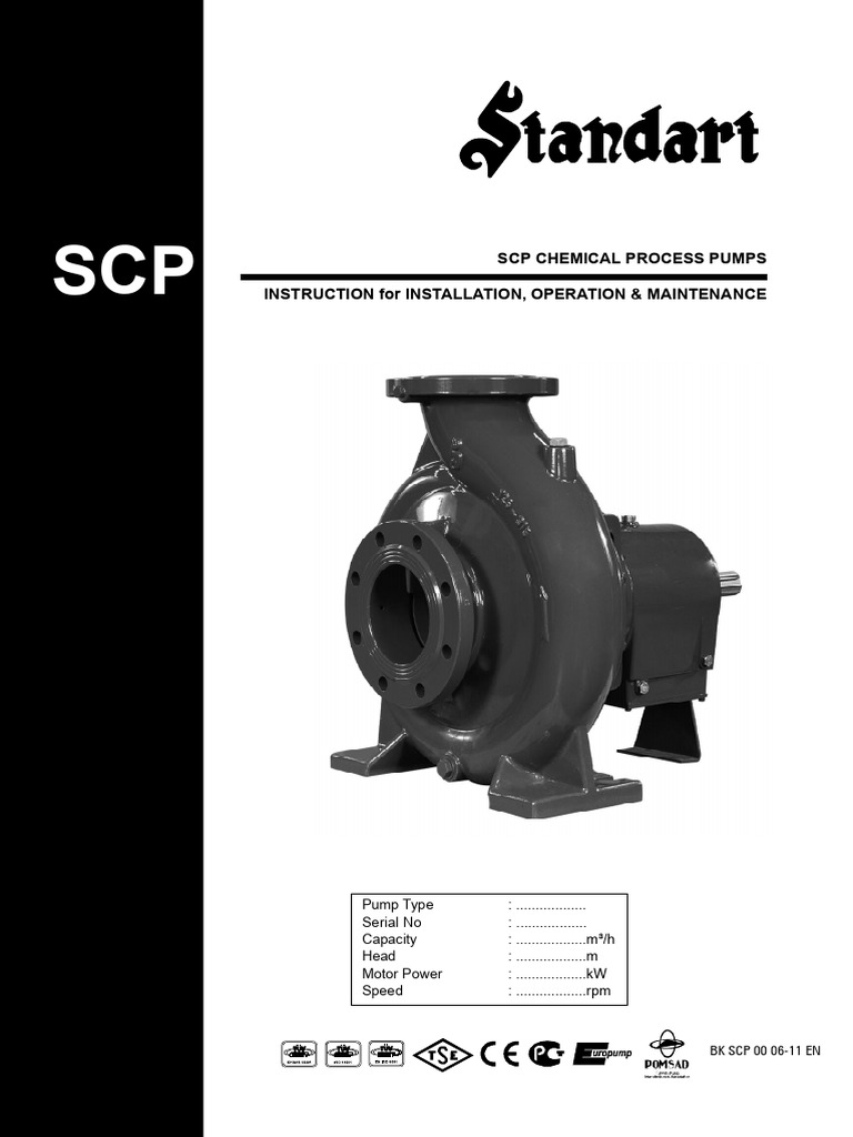 SCP Chemical Process Pump Manual | PDF | Pump | Mechanical Engineering