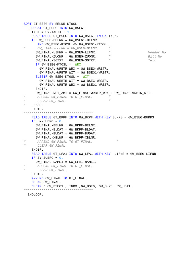 SAP ABAP Code for Data Processing | PDF