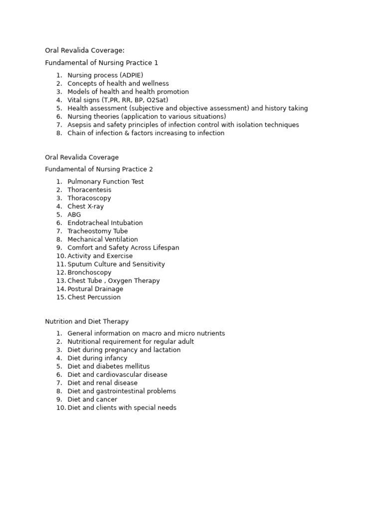 Oral Revalida Nursing Exam Topics | PDF