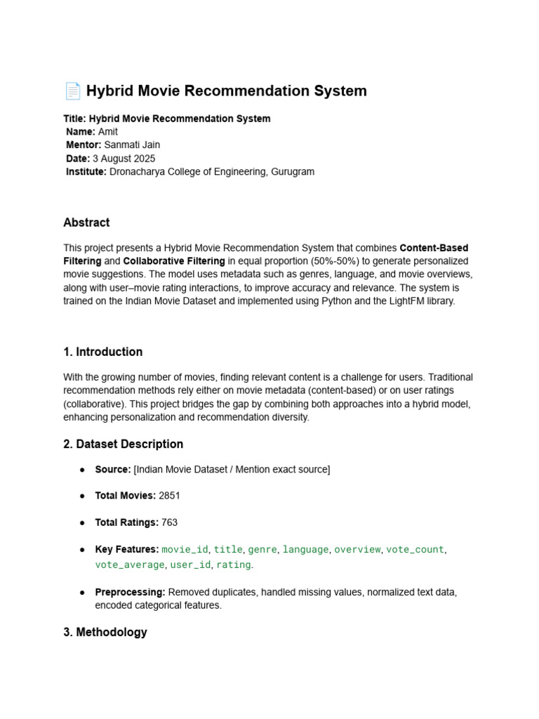 Hybrid Movie Recommendation System Documentation | PDF | Information ...