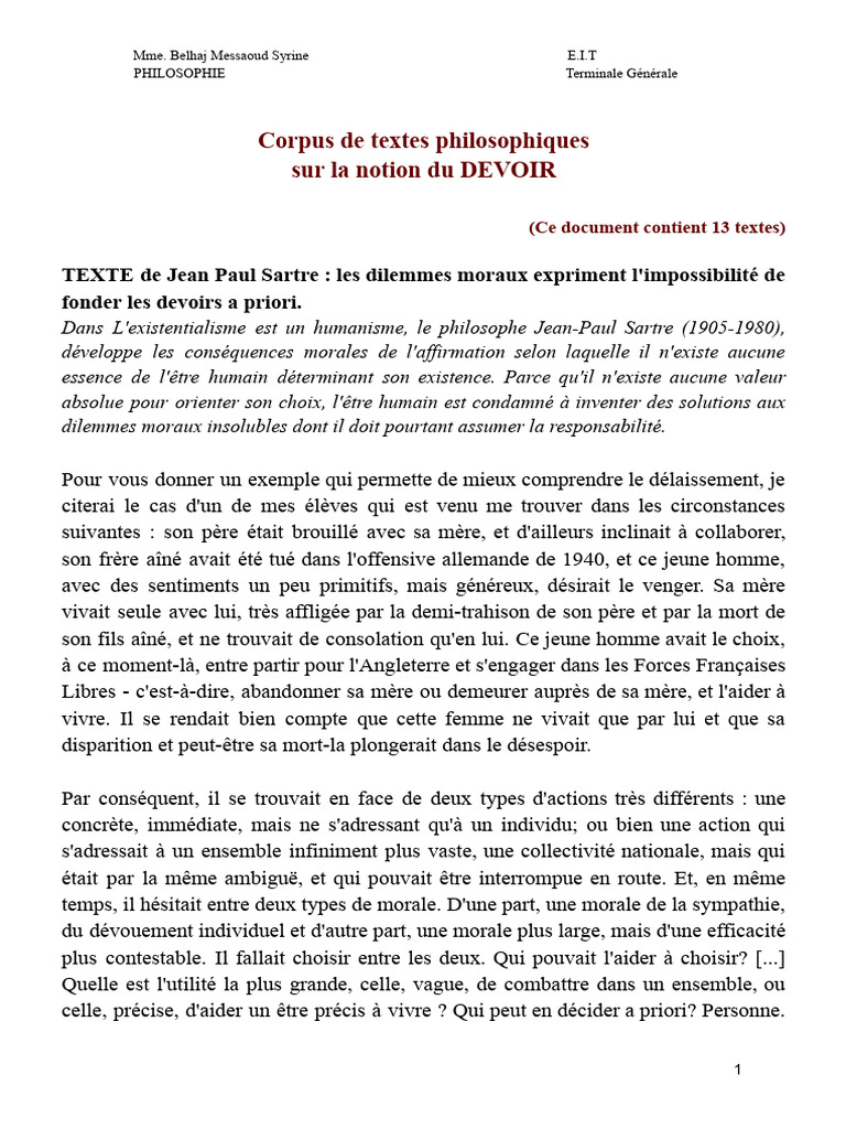 Textes philosophiques sur le devoir | PDF | Emmanuel Kant | Moralité