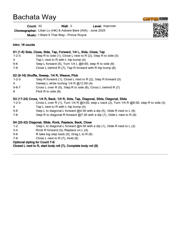 Bachata Way Line Dance Steps | PDF