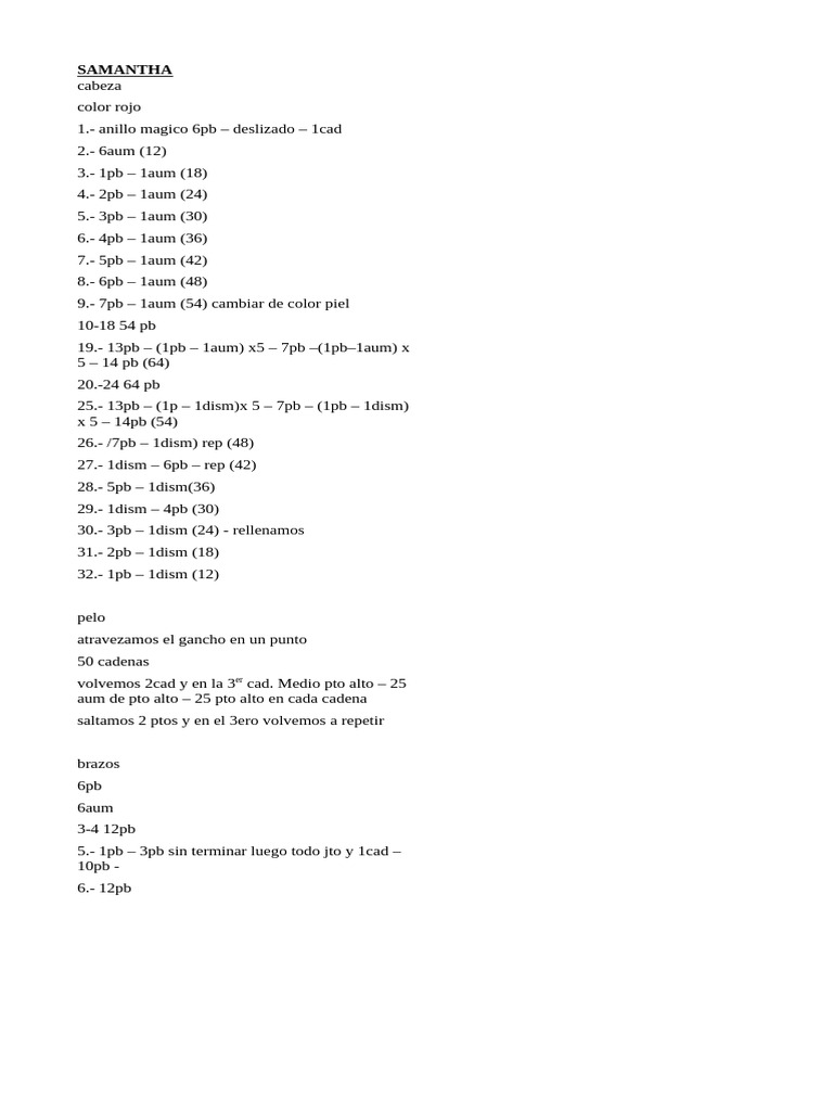 Instrucciones para Tejer a Samantha | PDF