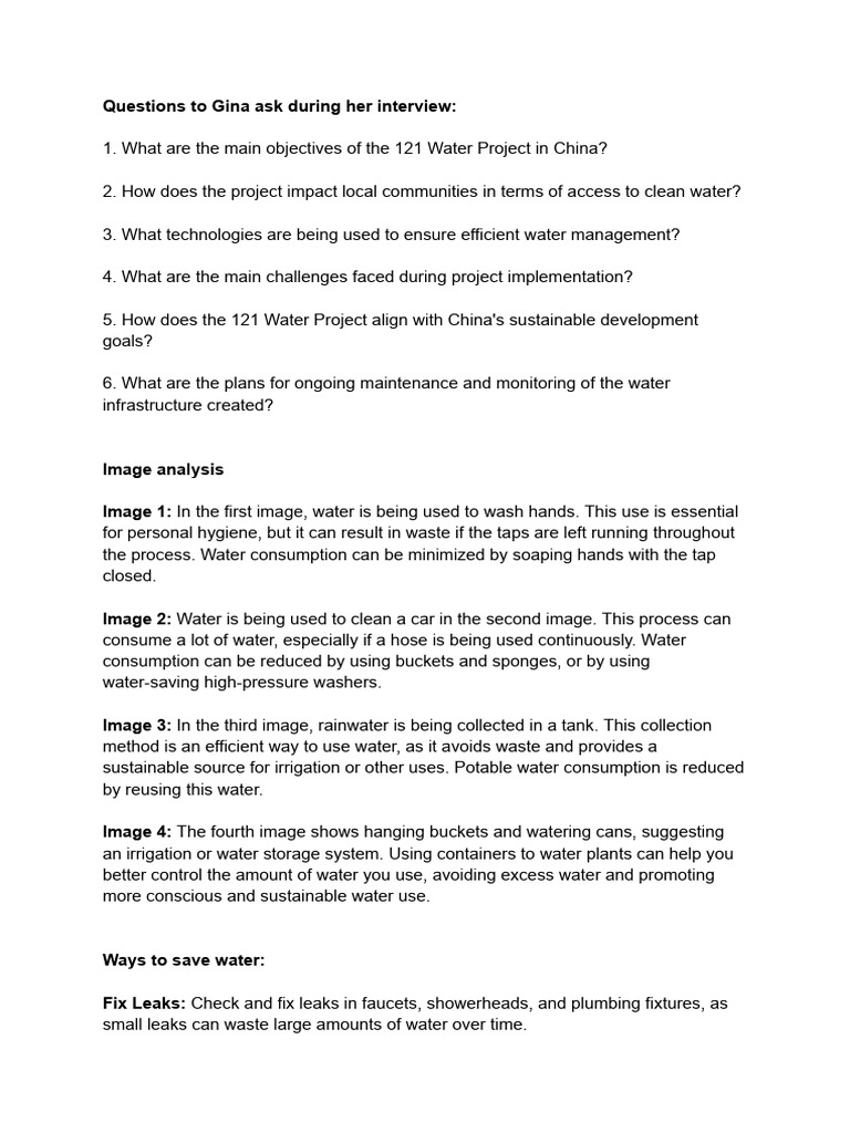 121 Water Project Interview Questions | PDF