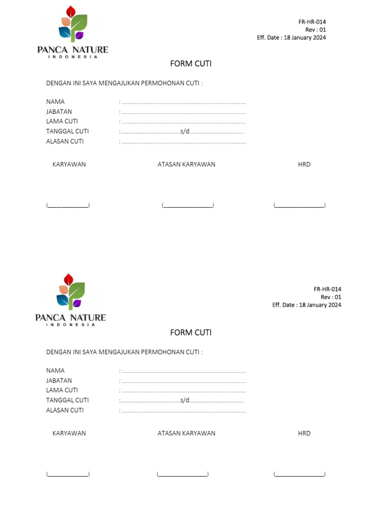 FORM CUTI | PDF