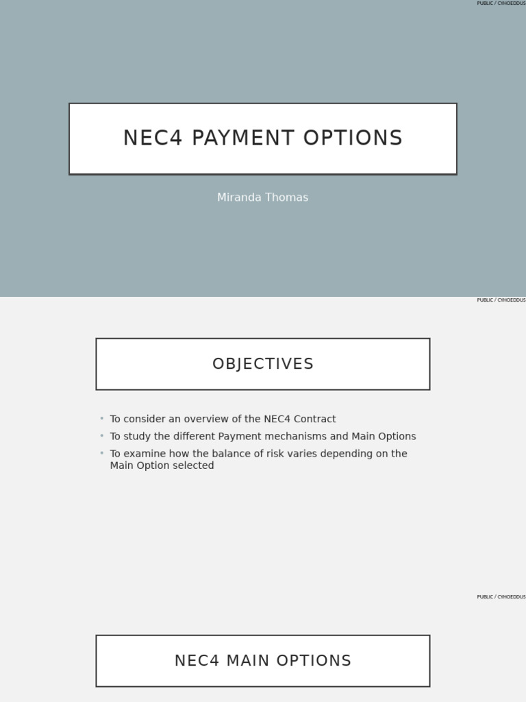 NEC4 Contract Payment Options Overview | PDF | Business | Economies