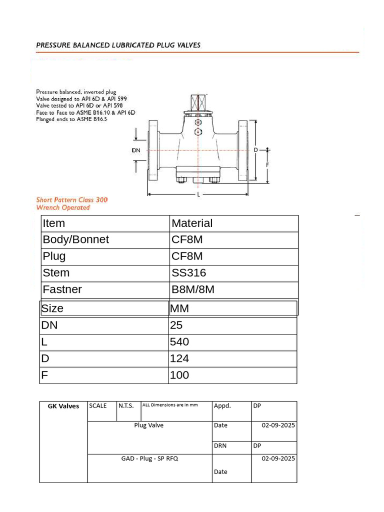 540mm CF8M Plug Valve Specifications | PDF