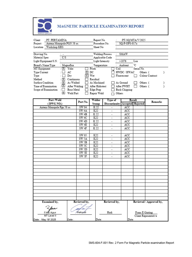 Magnetic Particle Examination Report | PDF | Welding | Construction