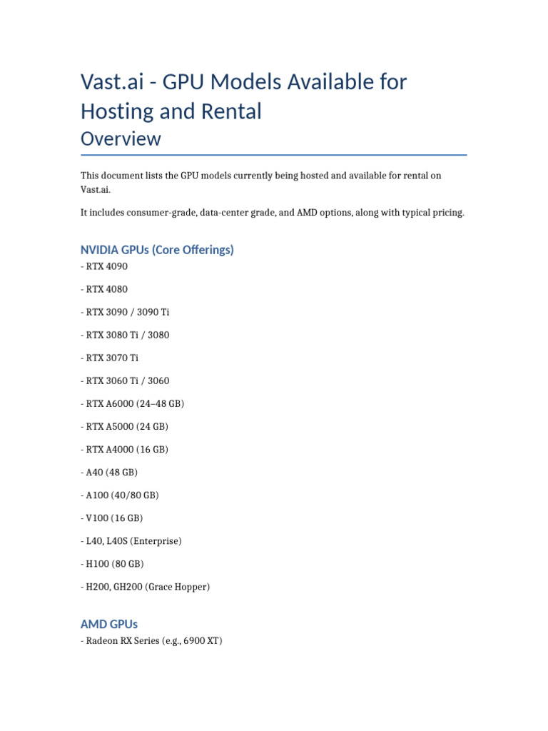 GPU Rental Options on Vast.ai | PDF