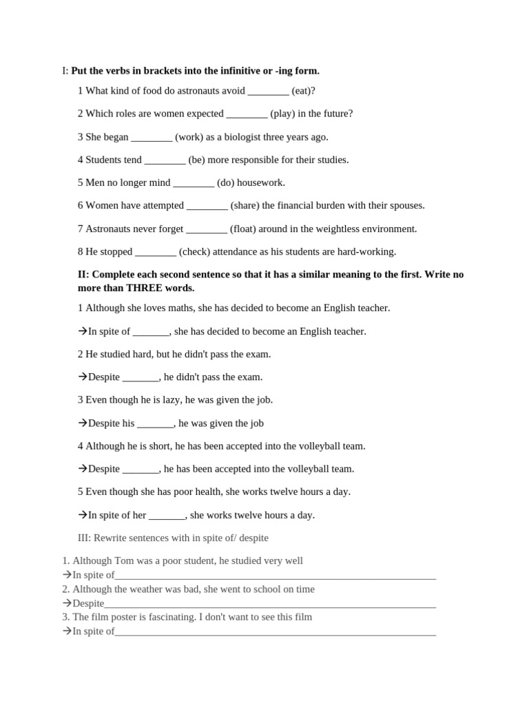 Verb Forms and Sentence Rewriting | PDF