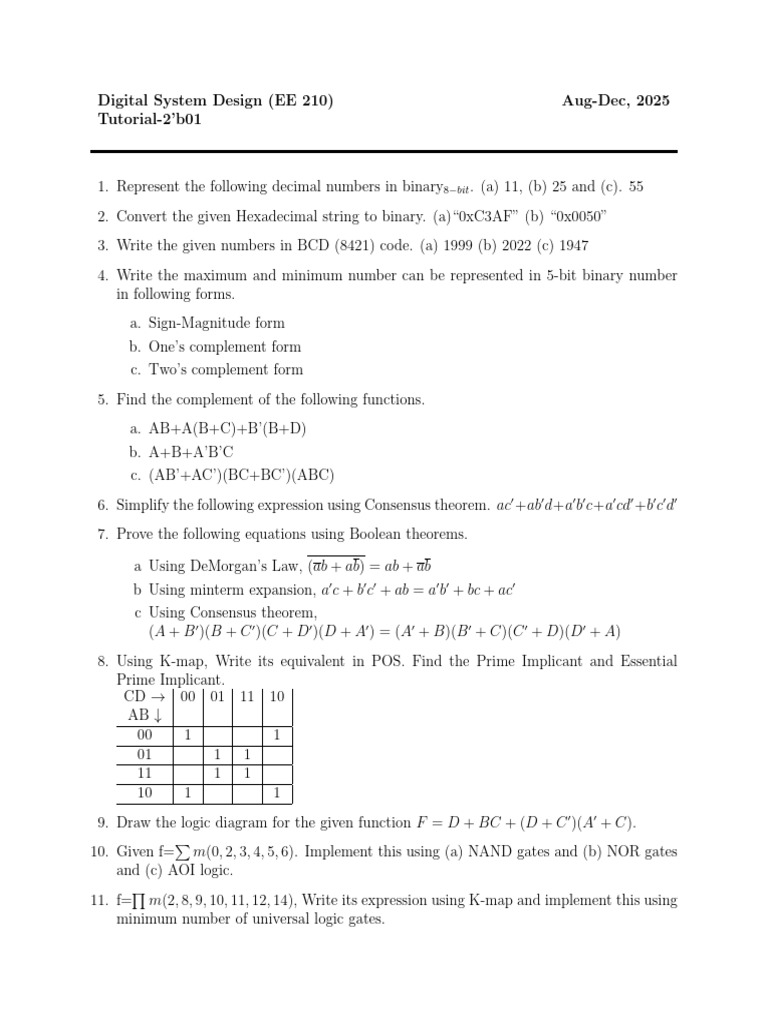 Digital System Design Tutorial EE 210 | PDF