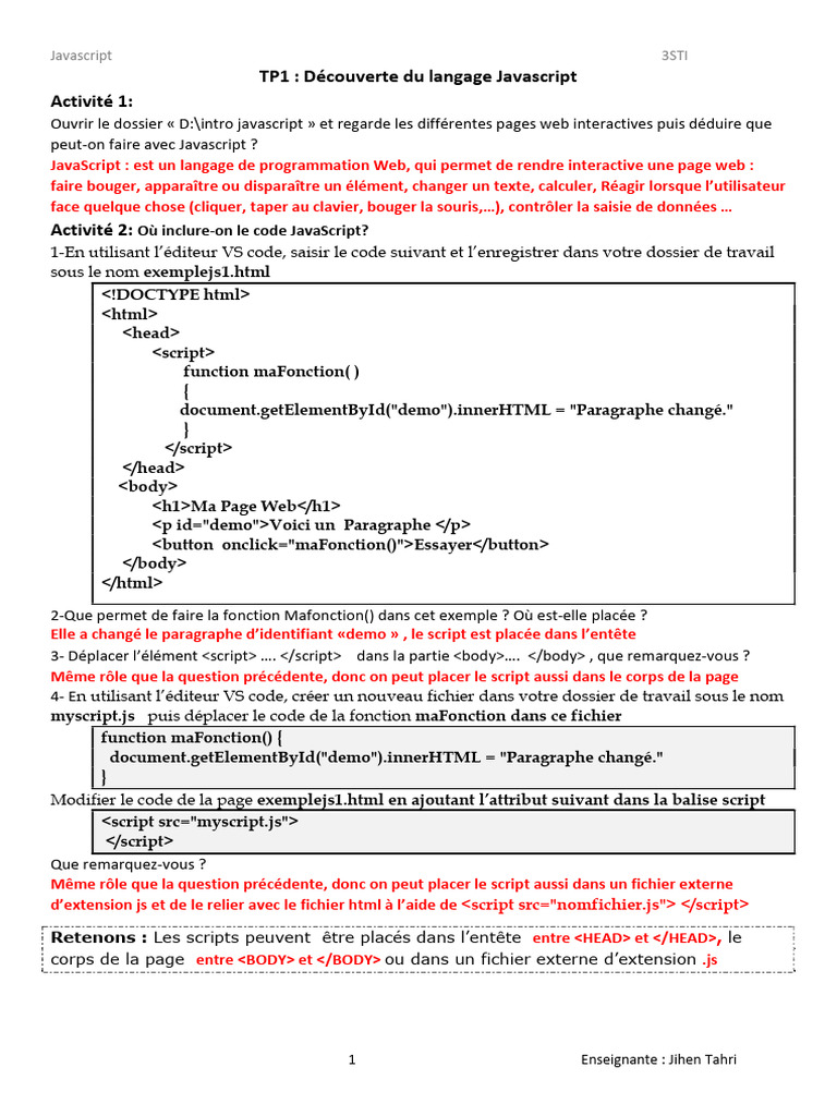 Introduction au langage JavaScript | PDF | JavaScript | Internet