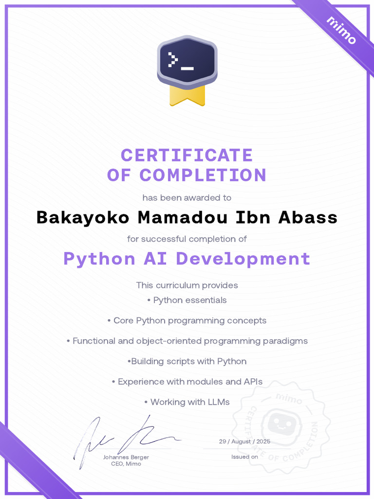 Python AI Development Certificate | PDF