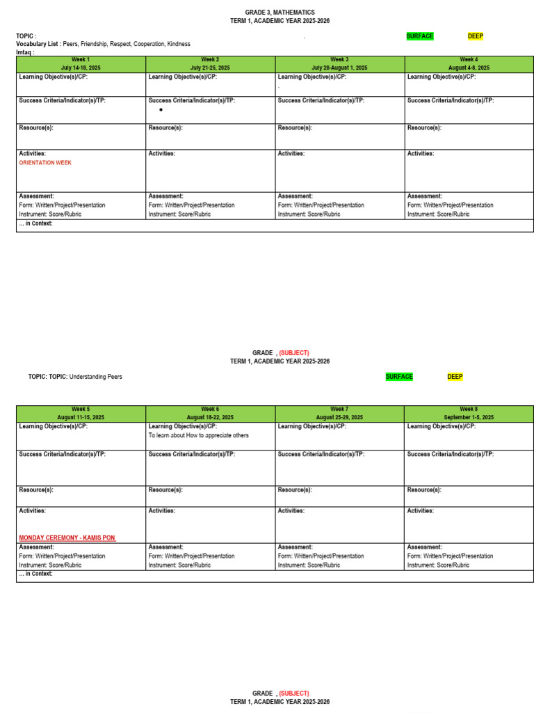 Copy of TERMLY PLAN T1 25-26 TEMPLATE | PDF | Learning